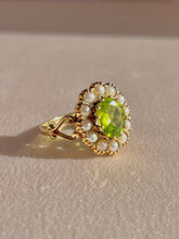 Load image into Gallery viewer, Vintage 9k Peridot Pearl Halo Cluster 1994
