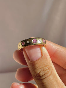 Vintage 9k Diamond Pink Gemstone Dot Ring