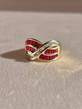 Load image into Gallery viewer, Vintage 14k Diamond Ruby Baguette Wave Ring
