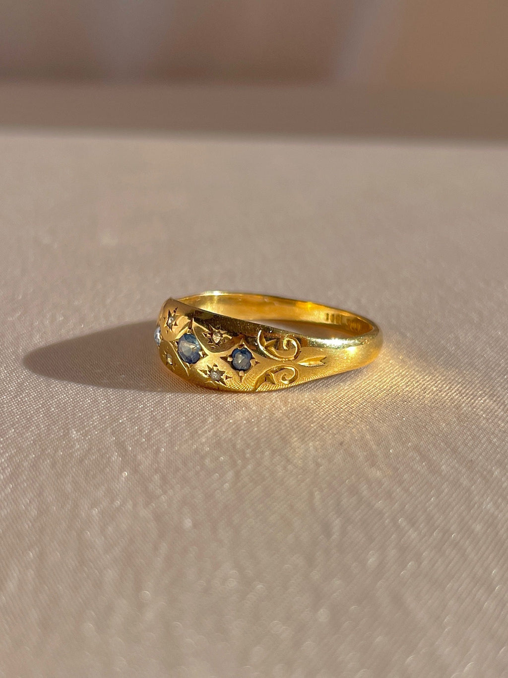 Antique 18k Sapphire Diamond Multi Starburst Filigree Ring