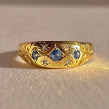 Load image into Gallery viewer, Antique 18k Sapphire Diamond Multi Starburst Filigree Ring
