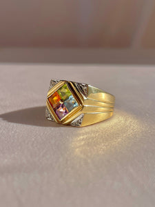 Vintage 14k Rainbow Gemstone Diamond Dress Ring