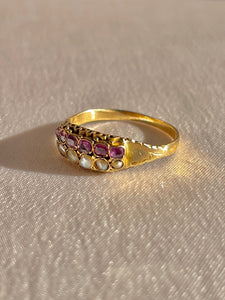Antique 15k Cushion Ruby Pearl Victorian Ring