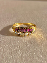 Load image into Gallery viewer, Antique 15k Cushion Ruby Pearl Victorian Ring
