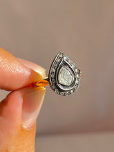 Load image into Gallery viewer, Antique 18k Polki Diamond Silver Pear Ring
