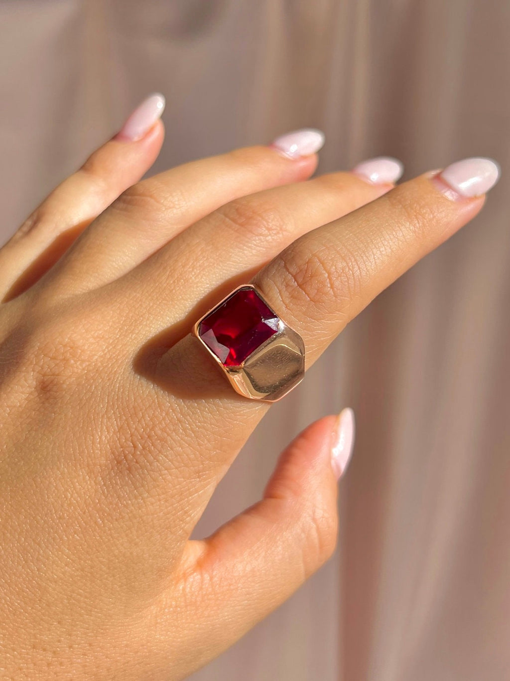 Antique 9k Rose Gold Synth Ruby Signet Ring