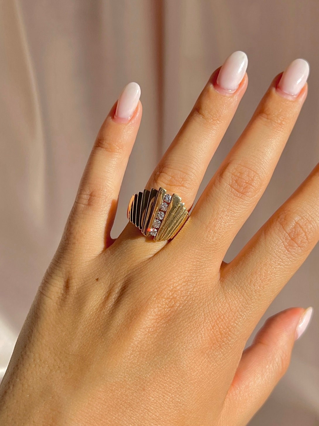 Vintage 14k Diamond Deco Fan Ring 0.40cts