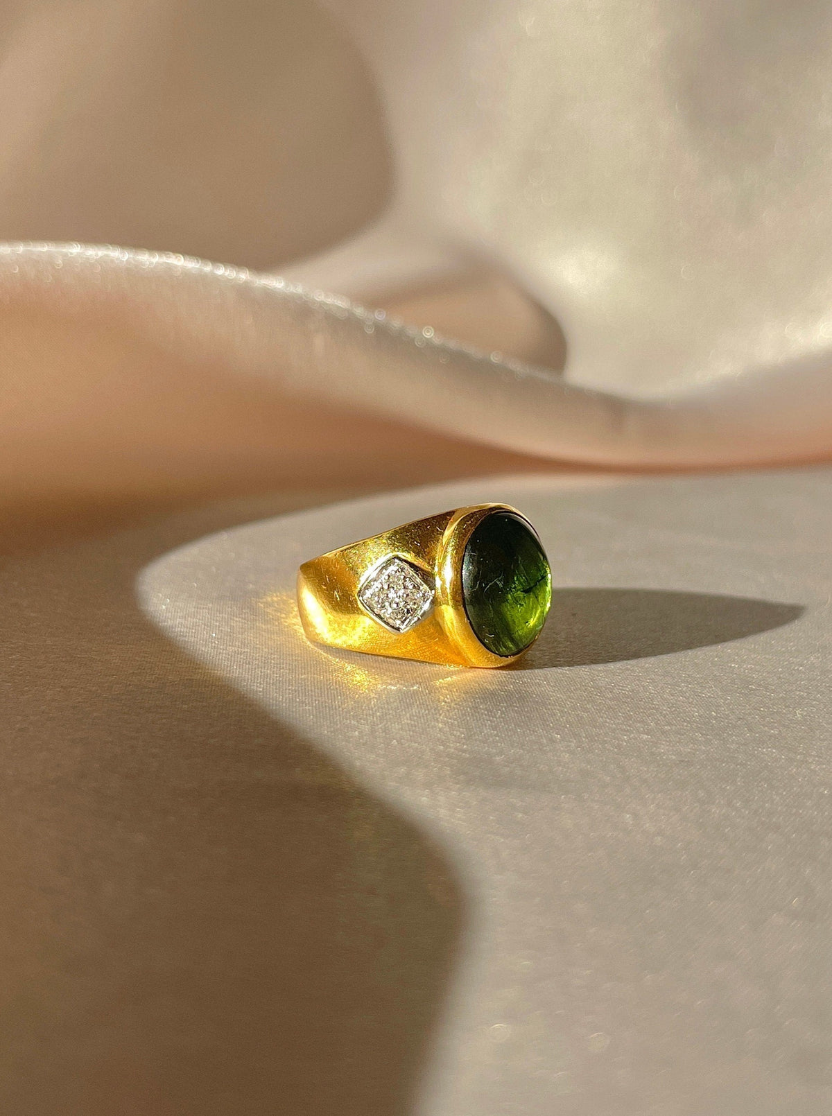 Vintage 18k Tourmaline Diamond Cabochon Ring