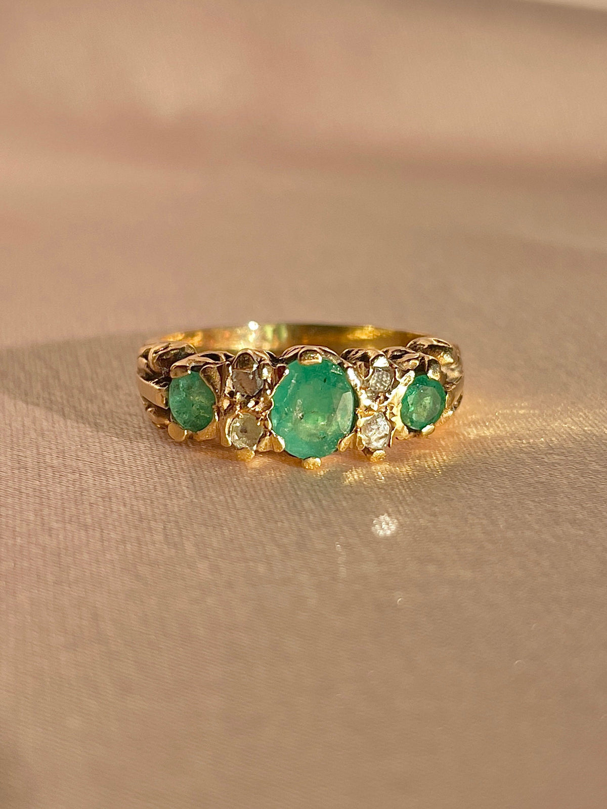 Antique 12k Emerald Diamond Boat Ring