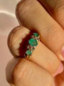 Antique 12k Emerald Diamond Boat Ring