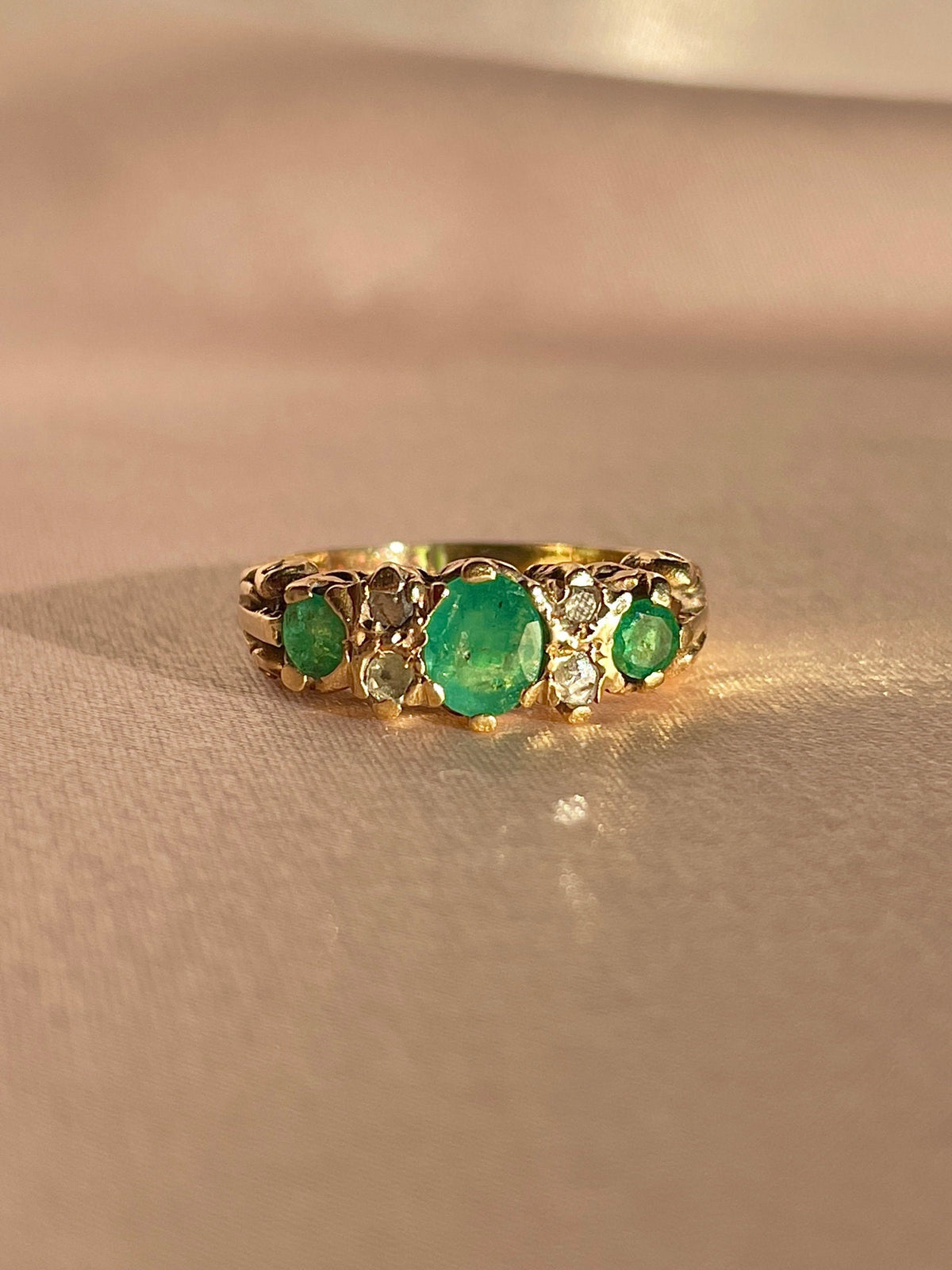 Antique 12k Emerald Diamond Boat Ring