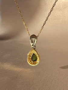 Vintage 14k White Yellow Gold Diamond Tourmaline Drop Necklace