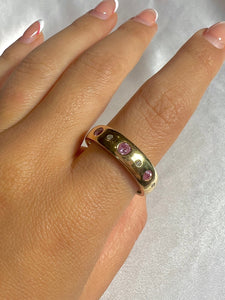 Vintage 9k Diamond Pink Gemstone Dot Ring