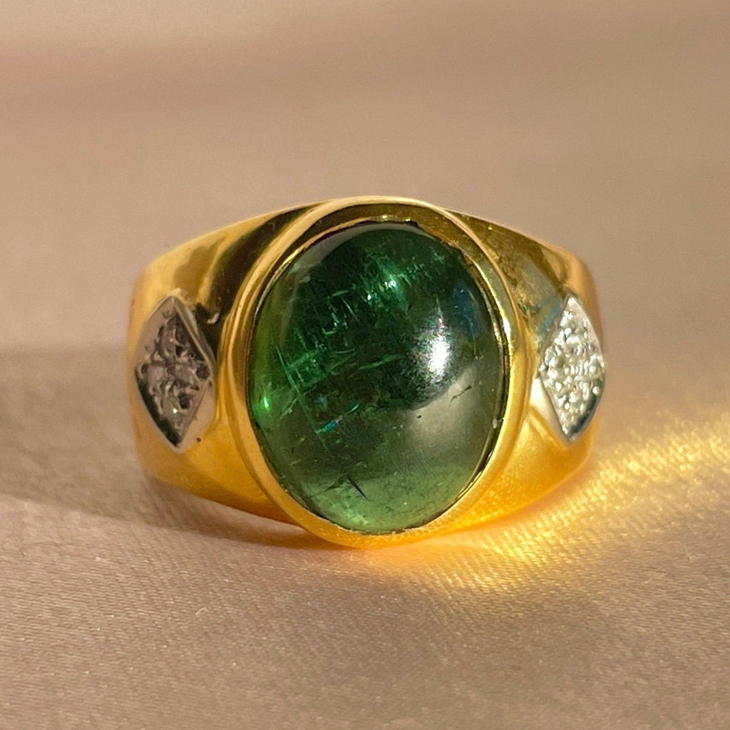 Vintage 18k Tourmaline Diamond Cabochon Ring