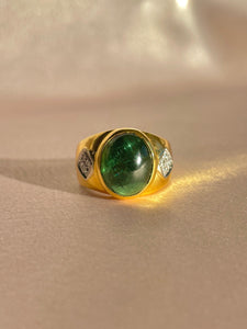 Vintage 18k Tourmaline Diamond Cabochon Ring