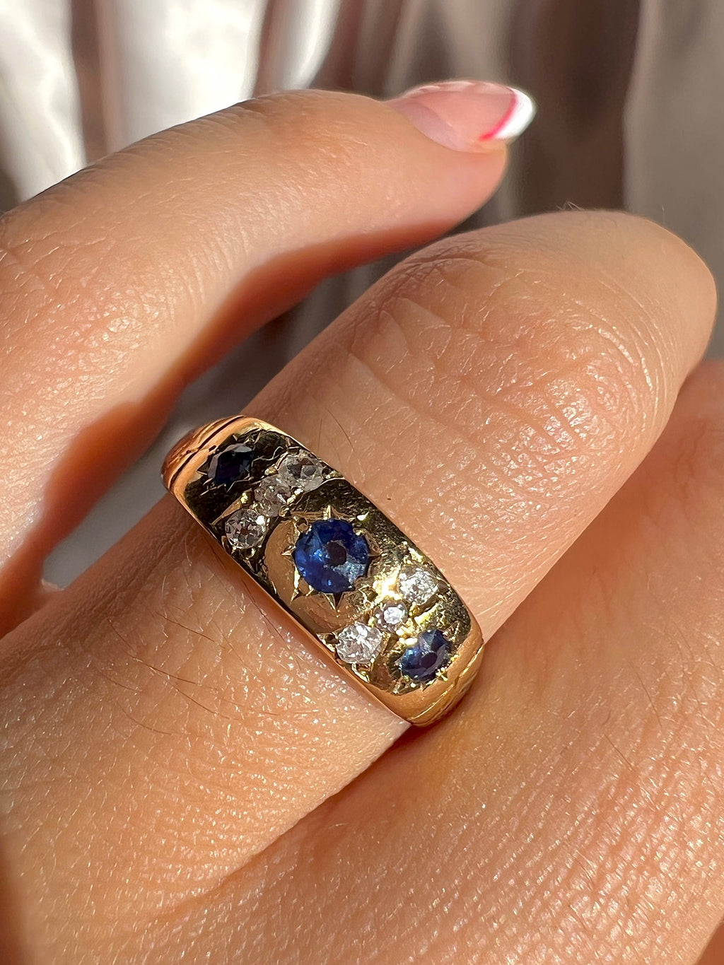 Antique 18k Sapphire Diamond Old Mine Starburst Ring