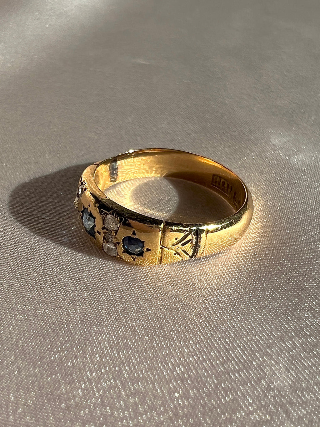 Antique 18k Sapphire Diamond Old Mine Starburst Ring