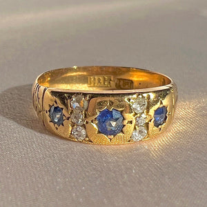 Antique 18k Sapphire Diamond Old Mine Starburst Ring