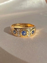 Load image into Gallery viewer, Antique 18k Sapphire Diamond Old Mine Starburst Ring
