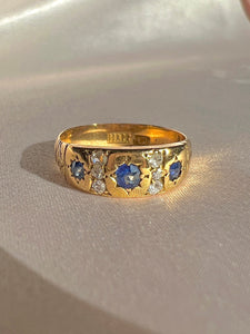 Antique 18k Sapphire Diamond Old Mine Starburst Ring