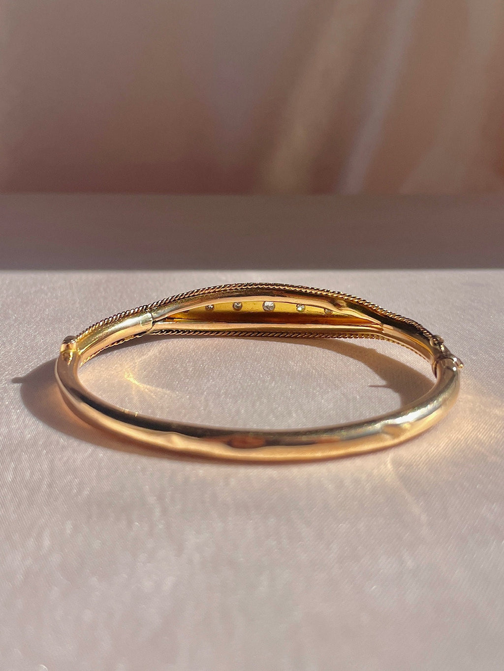 Antique 15k Rose Gold Diamond Starburst Bangle