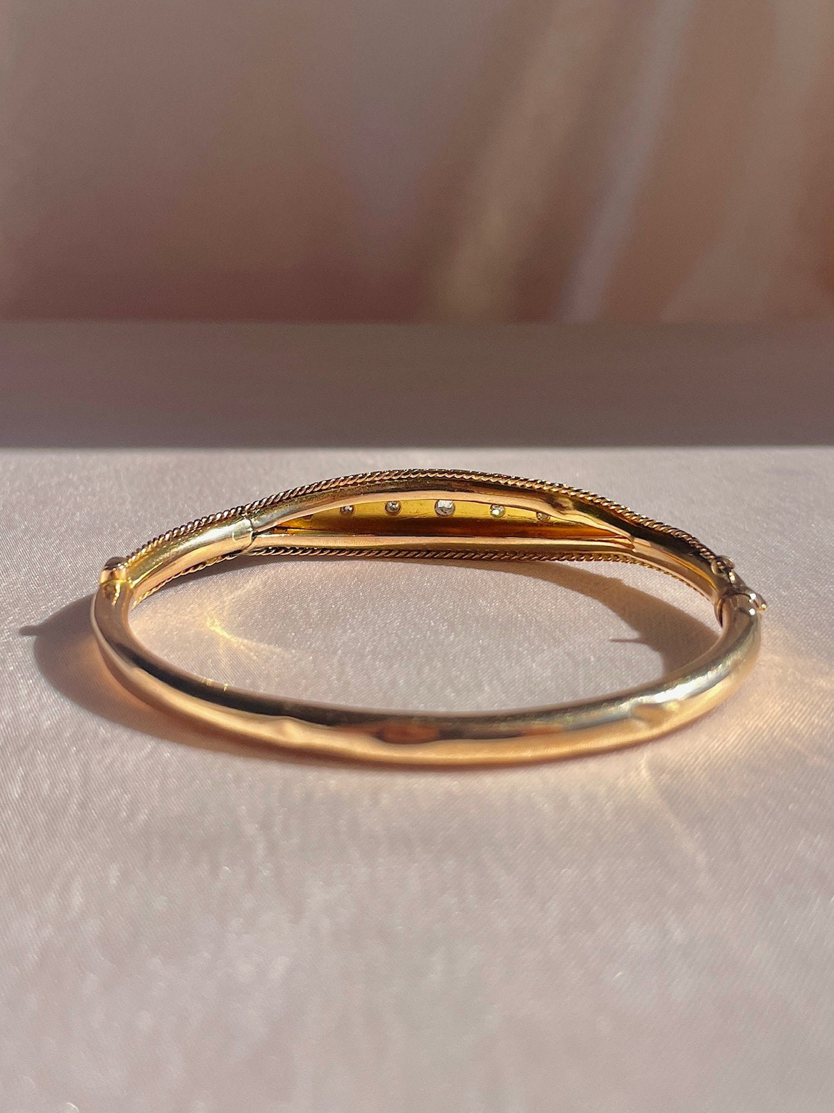 Antique 15k Rose Gold Diamond Starburst Bangle