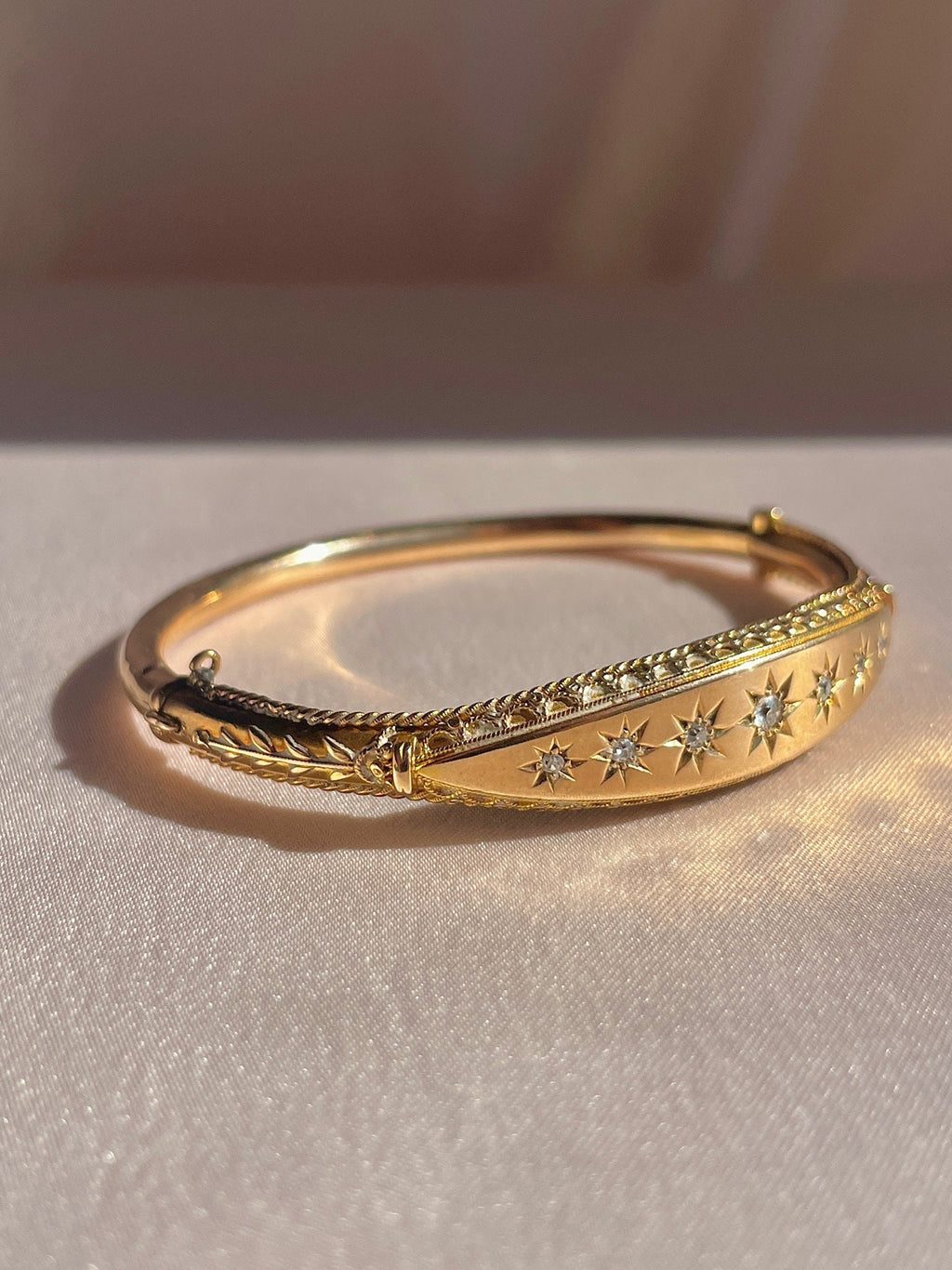 Antique 15k Rose Gold Diamond Starburst Bangle