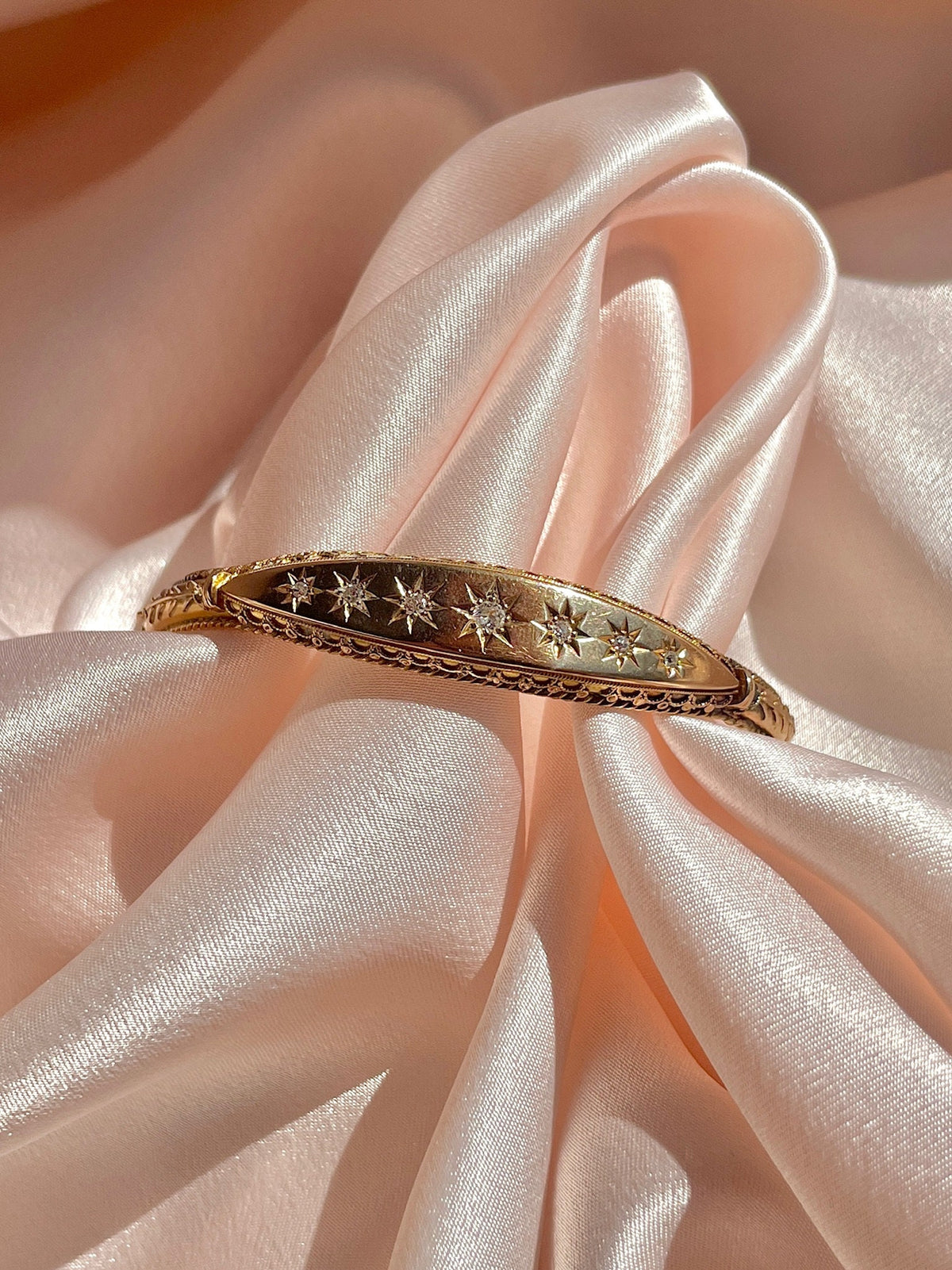 Antique 15k Rose Gold Diamond Starburst Bangle