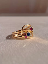 Load image into Gallery viewer, Antique 14k Rose Gold Sapphire Ruby Snake Coil Ring
