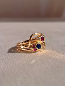 Antique 14k Rose Gold Sapphire Ruby Snake Coil Ring