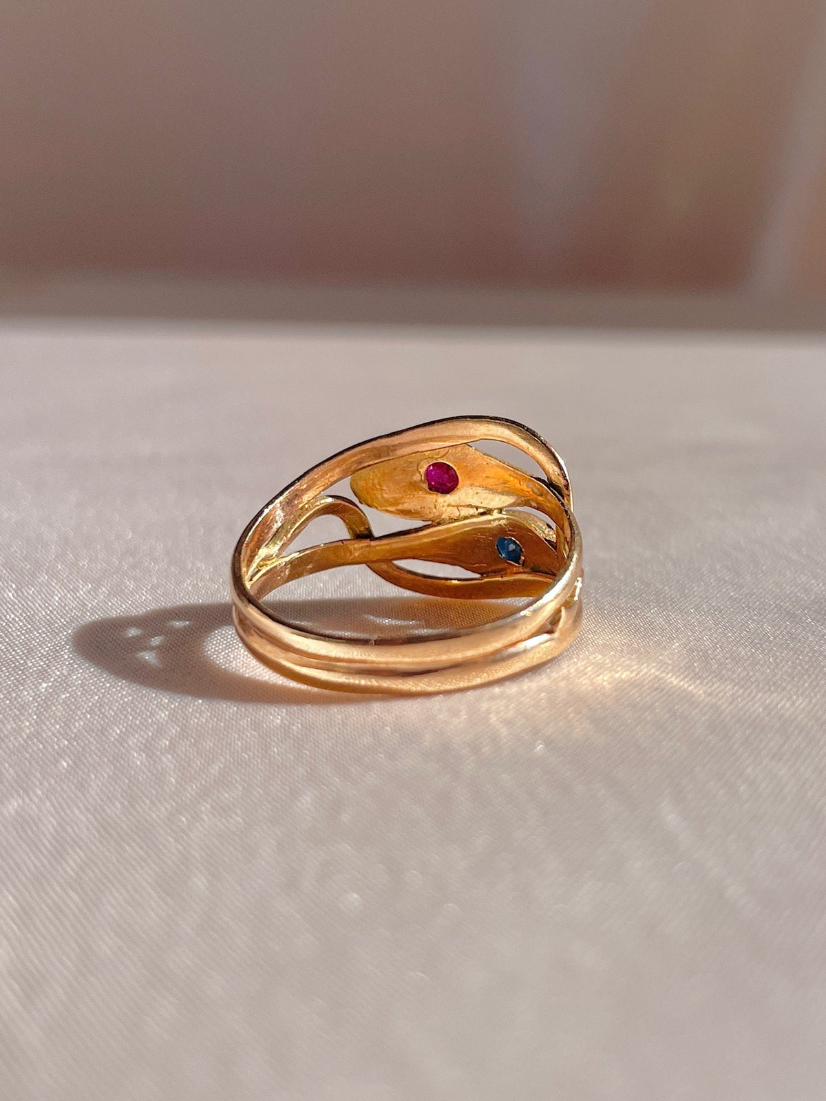 Antique 14k Rose Gold Sapphire Ruby Snake Coil Ring
