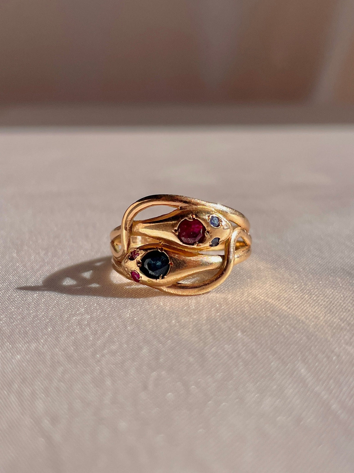 Antique 14k Rose Gold Sapphire Ruby Snake Coil Ring