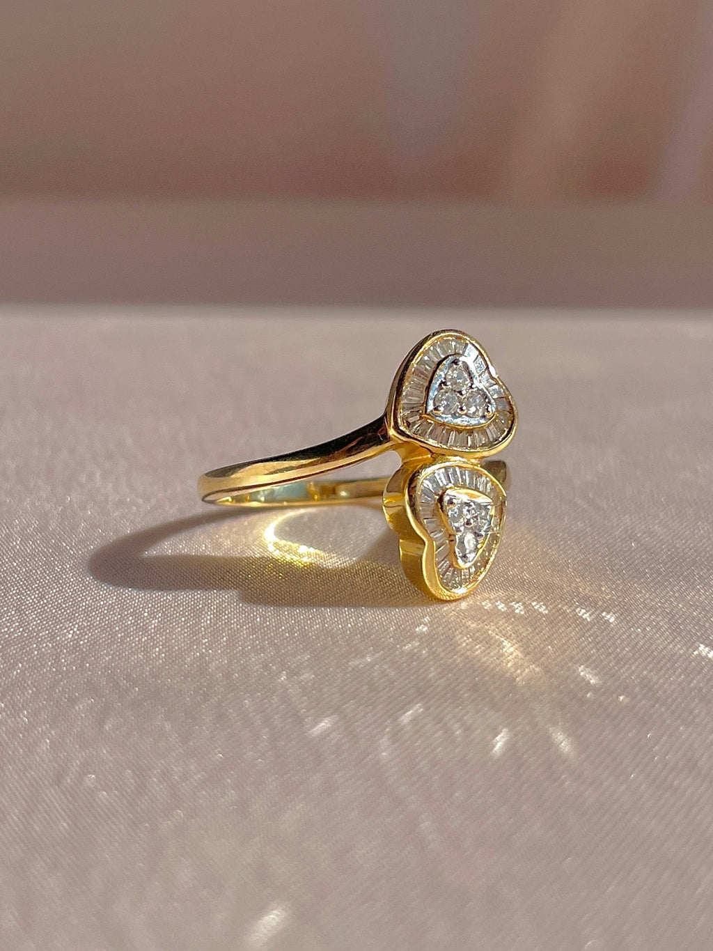 Vintage 14k Diamond Heart Halo Baguette Bypass Ring