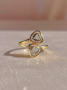 Vintage 14k Diamond Heart Halo Baguette Bypass Ring