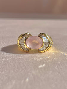Vintage 18k Rose Quartz Baguette Diamond Ring