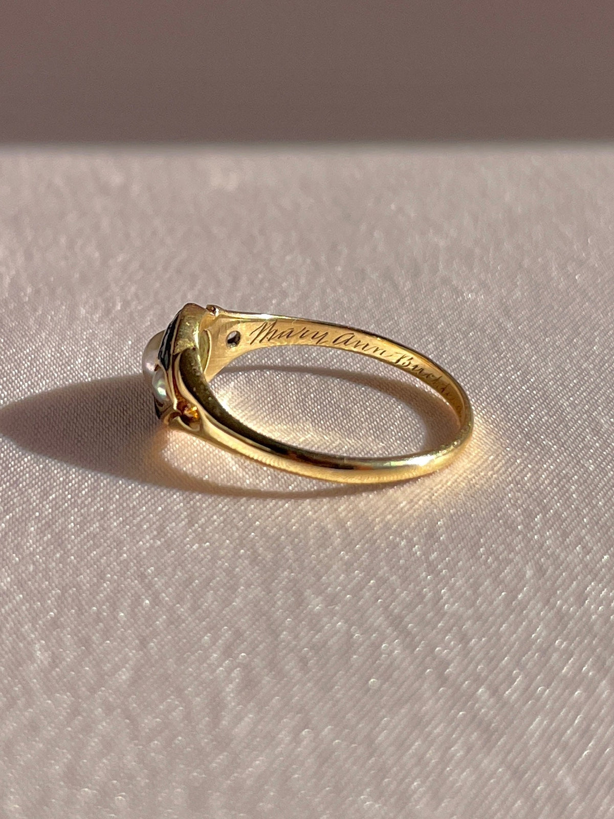 Antique Pearl Enamel Mourning Ring 1864
