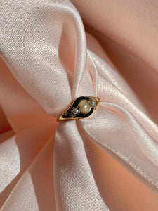 Antique 18k Pearl Enamel Mourning Ring 1864