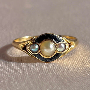 Antique Pearl Enamel Mourning Ring 1864