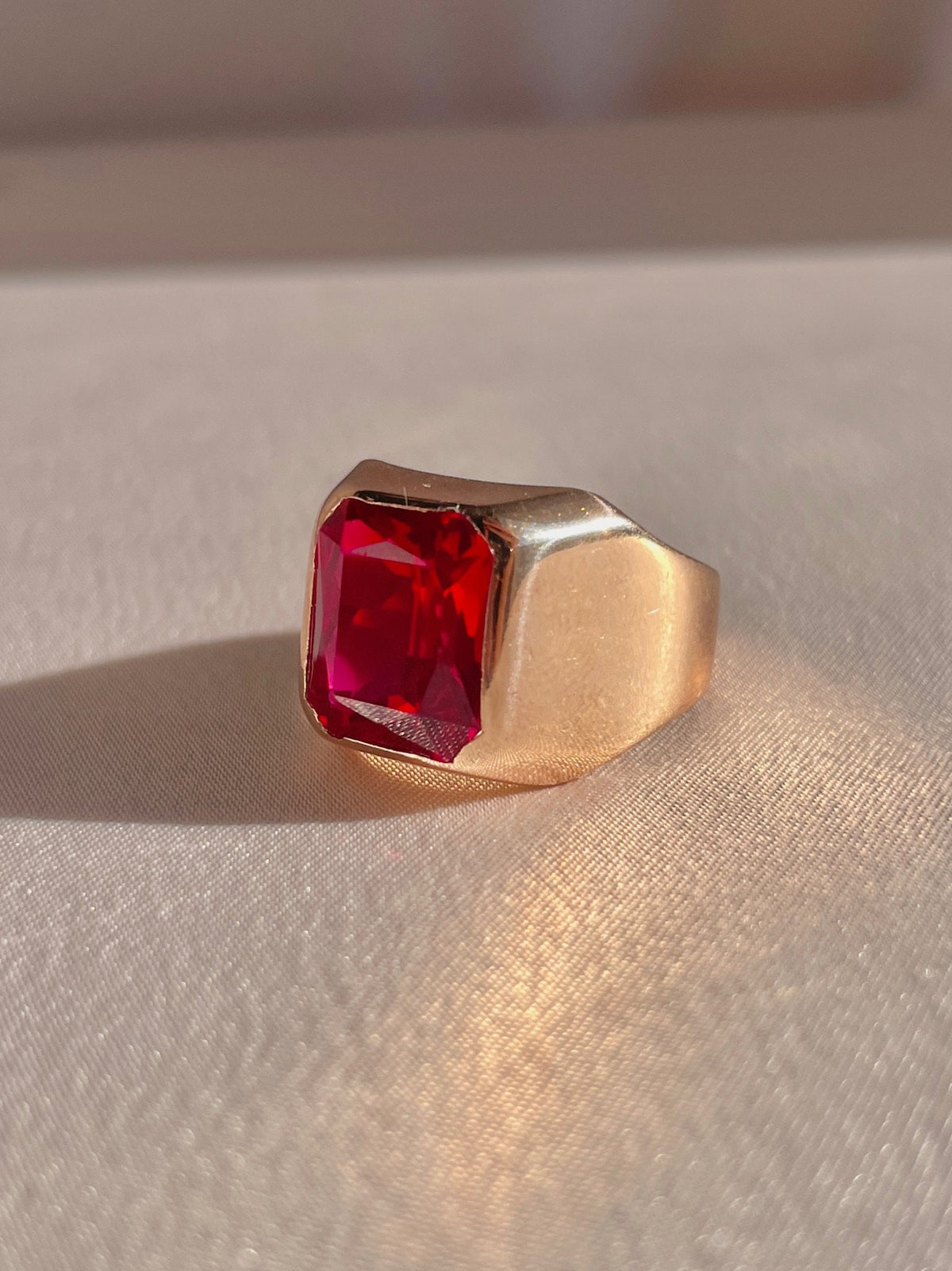 Antique 9k Rose Gold Synth Ruby Signet Ring