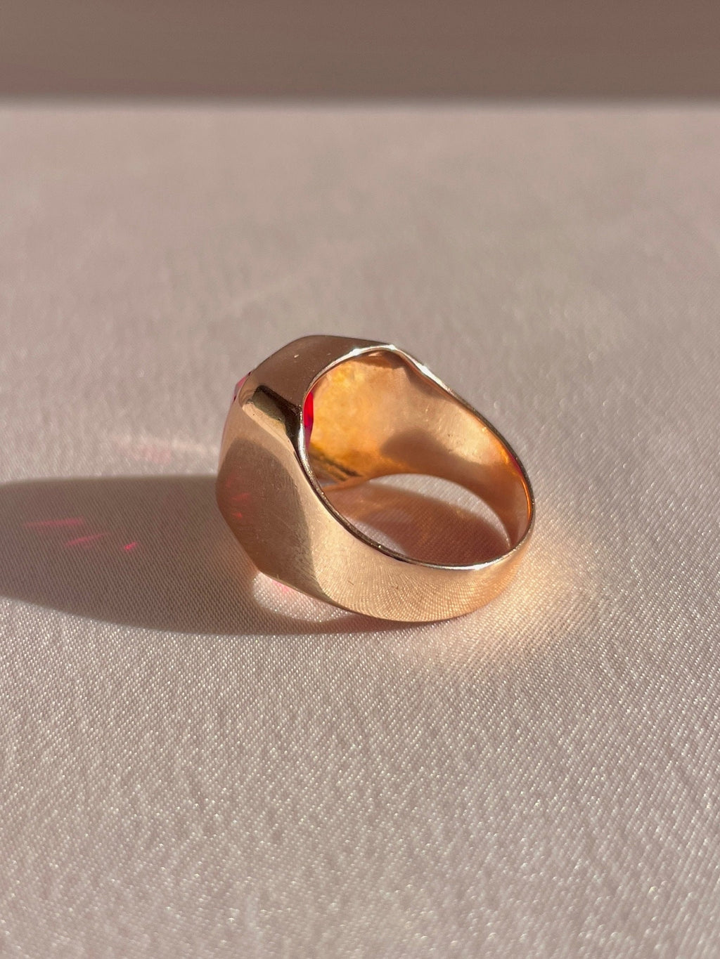 Antique 9k Rose Gold Synth Ruby Signet Ring