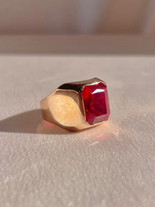 Antique 9k Rose Gold Synth Ruby Signet Ring