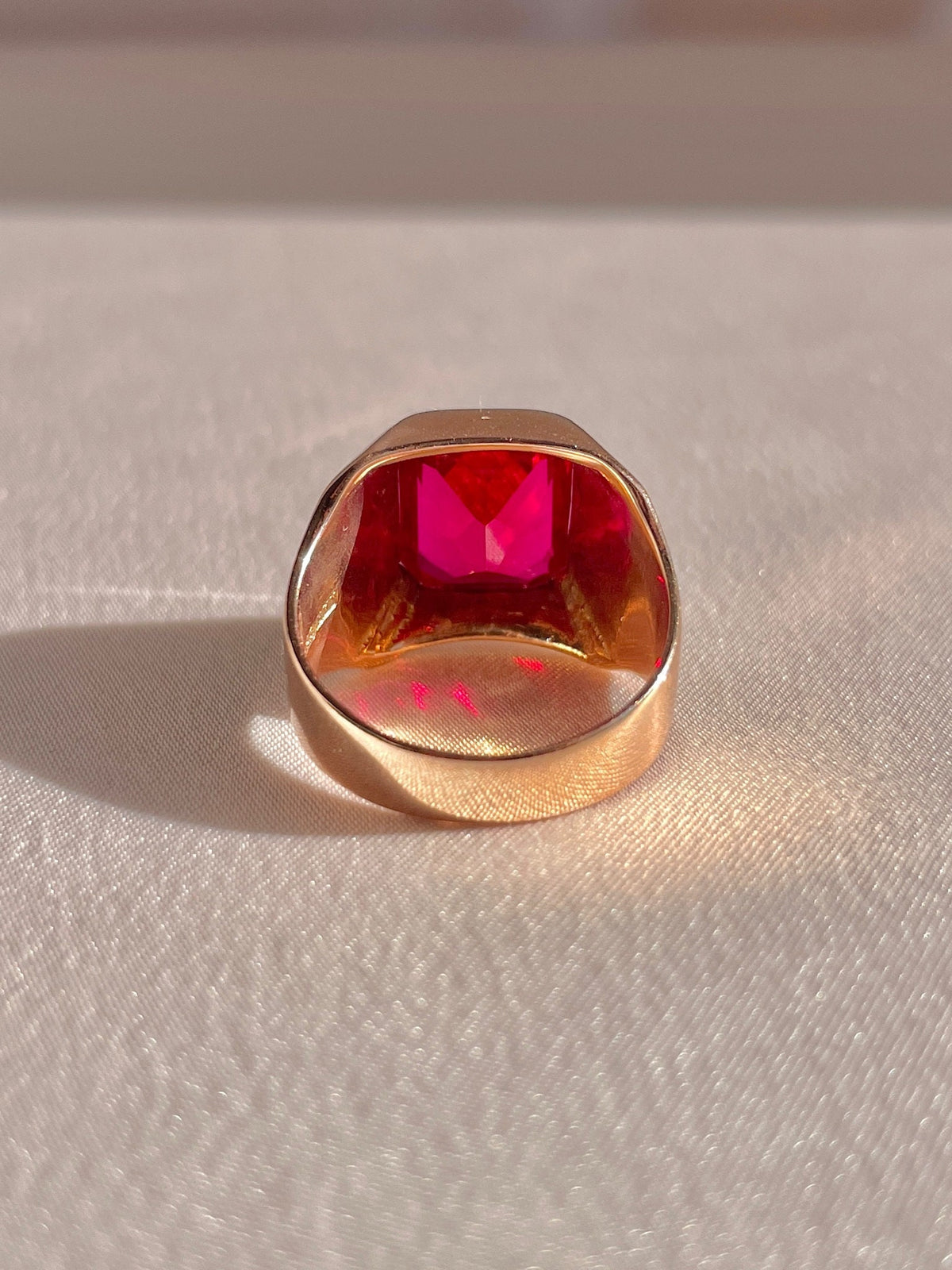 Antique 9k Rose Gold Synth Ruby Signet Ring