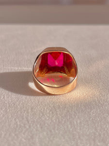Antique 9k Rose Gold Synth Ruby Signet Ring