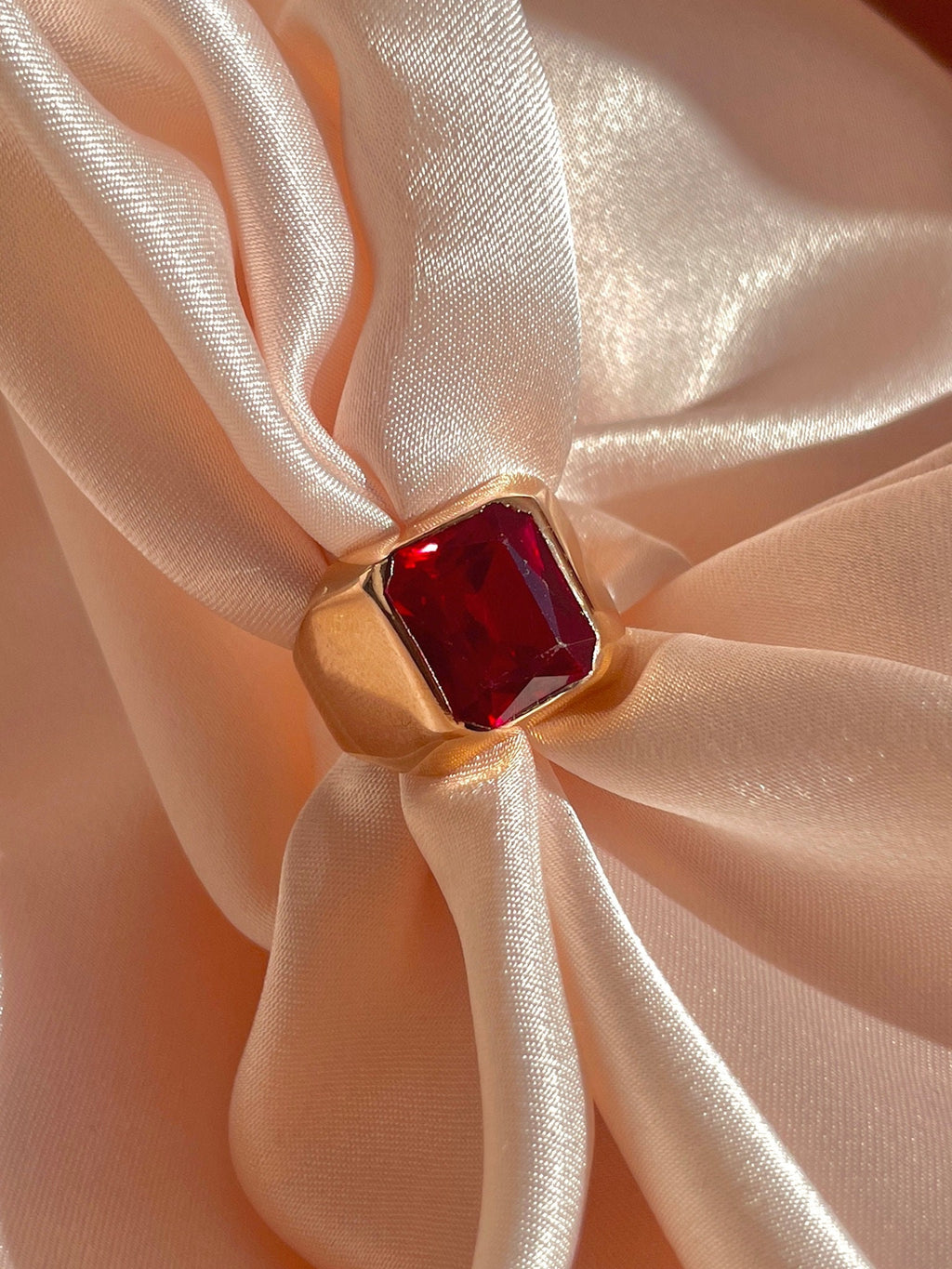 Antique 9k Rose Gold Synth Ruby Signet Ring