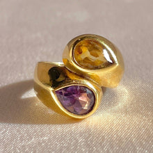 Load image into Gallery viewer, Vintage 14k Amethyst Citrine Pear Bypass Ring
