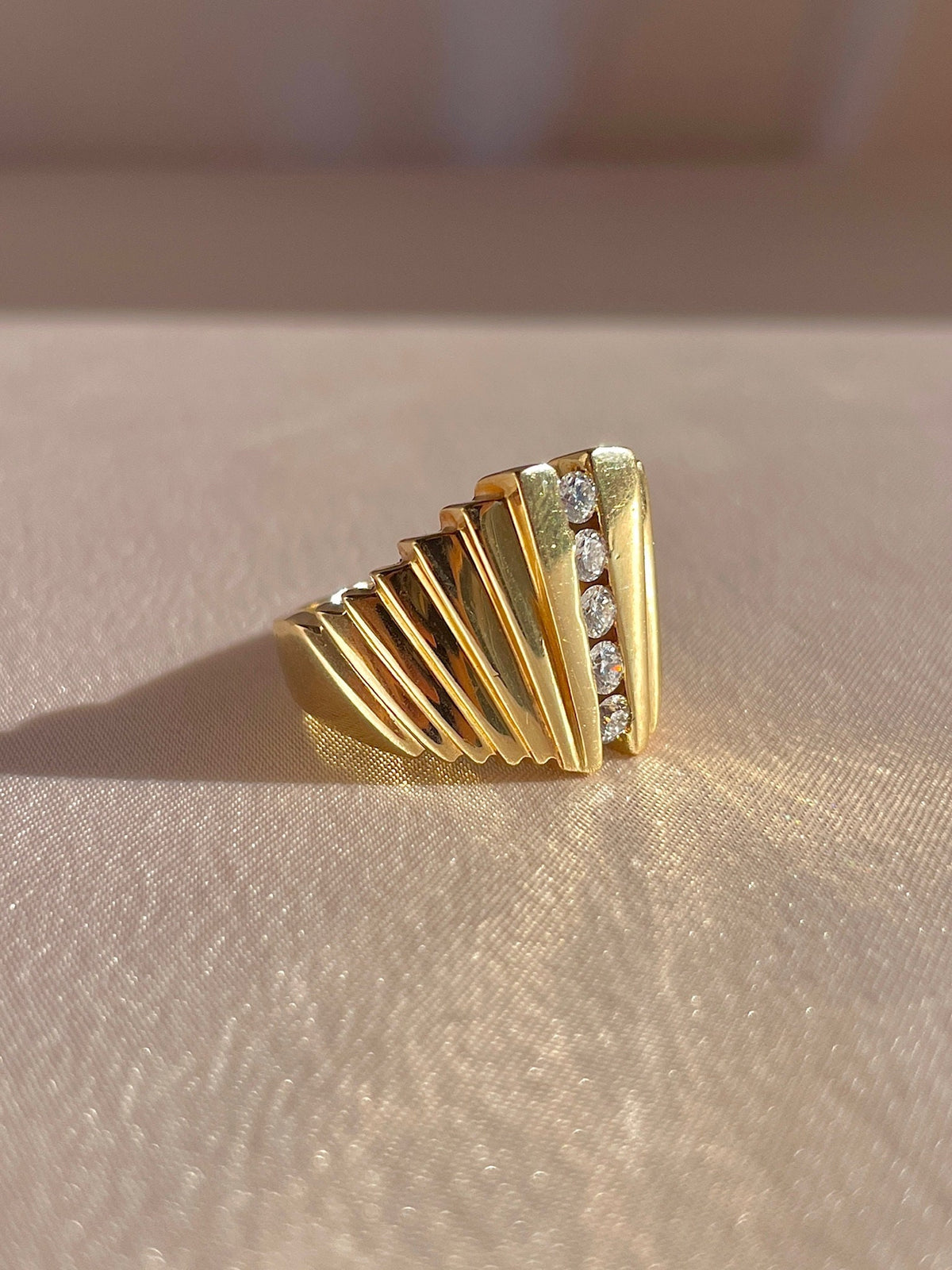 Vintage 14k Diamond Deco Fan Ring 0.40cts