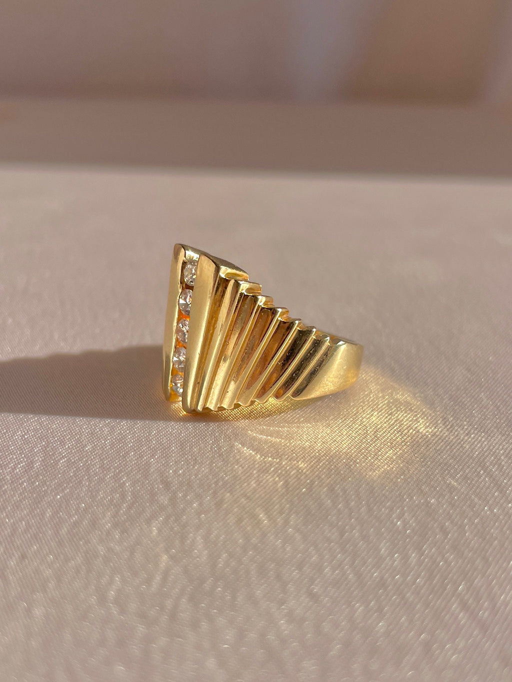 Vintage 14k Diamond Deco Fan Ring 0.40cts