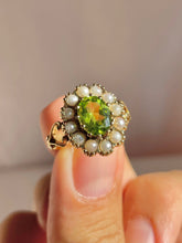 Load image into Gallery viewer, Vintage 9k Peridot Pearl Halo Cluster 1994
