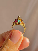 Load image into Gallery viewer, Vintage 14k Ruby Garnet Sapphire Emerald Citrine Quartz Tiered Bezel Ring
