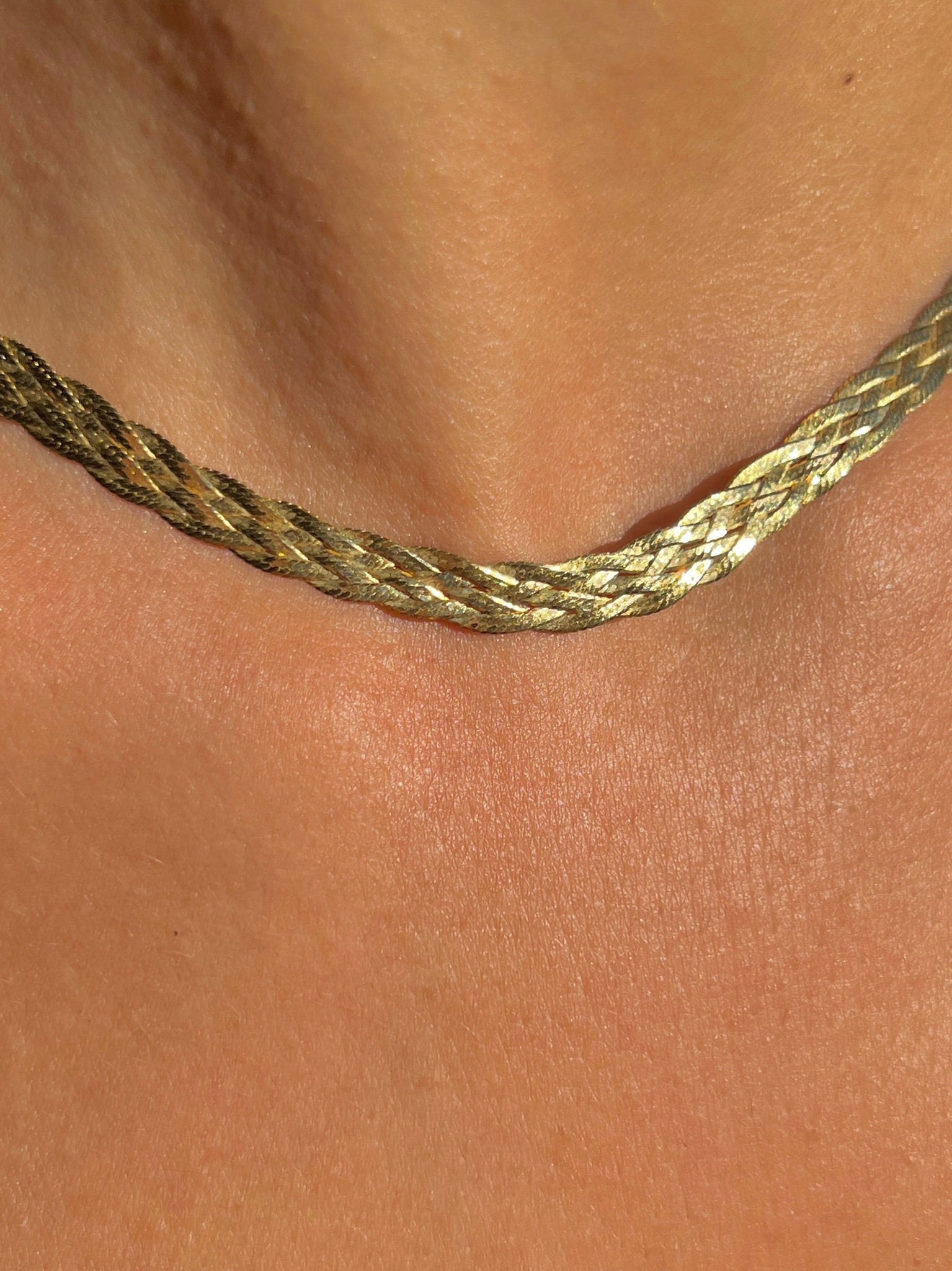7.0mm Braided Herringbone Chain Necklace in 10K Tri-Tone Gold - 17